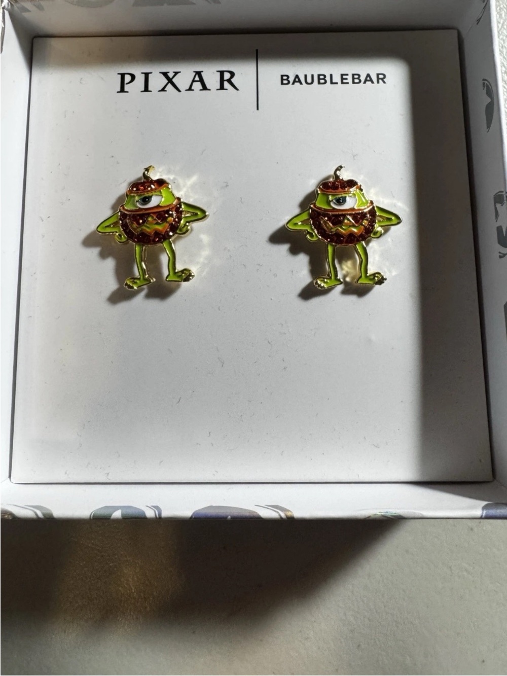 New Disney Baublebar Pixar Monsters Inc Mike Wazaski Halloween Pumpkin Earrings